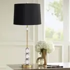 Art Deco Table Lamp Brass Crystal Ball Accent Black Drum Shade for Living Room