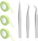 3 Rolls Eyelash Extension Tape with Tweezers, Micropore Fabric Tape Roll 0.5 In