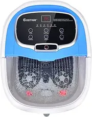Costway Foot Spa Bath Massager, Multifunctional Electric Foot Baths Machine with Motorized Shiatsu Massage Balls & Massage Rollers, LED Display, Shower, Red Light, Time & Temperature Control, Massager for Foot, Ankle, Leg, Calf Stress Relief (Blue)