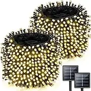 Super-Long 2-Pack 170FT Solar Christmas Lights, 480 LED Extra-Bright Solar String Lights Outdoor, Waterproof Green Wire 8 Modes Solar Lights for Outside Christmas Decorations -Auto On/Off (Warm White)