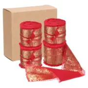 4pcs Chiffon Ribbon, 1"x5 Yard Silk Ribbon, Red Glitter Fabric Ribbon