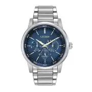 Citizen Eco-Drive Men Silver-Tone Day/Date Calendar 44mm Watch BU2010-57L No Box