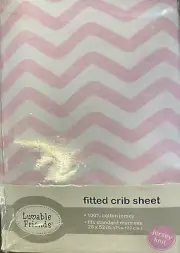Luvable Friends Fitted Crib Sheet 100% Cotton Jersey Pink White Chevron