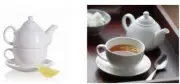 Tupperware TupperLiving Fine China Tea for One Teapot Cup + Saucer Set White New