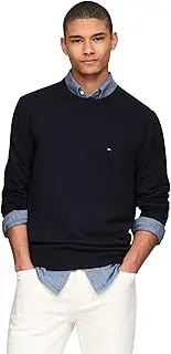 [Tommy Hilfiger] Men's Cotton Solid Crewneck Sweater Lightweight Pullover, Also Available in Big & Tall
