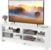 Giantex Corner TV Stand with Power Outlet, 3-Tier Entertainment Center with 4 Open Storage Shelves, 140CM Multifunctional Console Table for Up to 65 Inch TV, for Living Room & Bedroom (White)