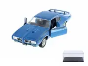 DIECAST CAR & DISPLAY CASE 1969 PONTIAC GTO BLUE WELLY 22501WBU 1/24 SCALE