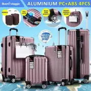 4 Piece Luggage Set Carry On Traveller Suitcases Hard Shell Rolling Trolley Checked Bag TSA Lock Front Hook Lightweight Rose Gold