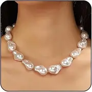 [ONBRIG] Baroque Pearl Necklace for Women Chunky Pearl Choker Necklace Irregular Large Pearl Necklace White Pearl Beaded Necklace Pearl Jewelry