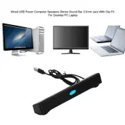 USB Power Computer Speakers Stereo Sound Bar With Clip for Desktop Laptop Black,