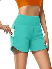 [MIVEI] Women's 5" High Waist Swim Shorts Tummy Control Bathing Suit Bottom Quick Dry UPF 50+ Beach Surfing Board Short Pocket