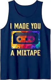 [Generic] I Made You A Mixtape Retro Cassette Colorful 80s 90s Aesthetic Tank Top T-Shirt for Men Crew Neck Tee Shirt