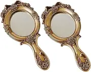 STOBAZA Retro Mirror Handheld Handle Vintage Women Makeup Compact Mirror for Vanity Travel