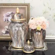 2piece Ceramic Ginger Jars with Lid Storage design desk vase marble shape