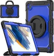 REASUN Case for Galaxy Tab A8 10.5, 360 Rotating Handle Grip with Screen Protector Cover for Kids Shoulder Strap Case for Samsung Galaxy Tab A8 10.5 inch SM-X200/X205/X207 2022 Release, Black/Blue