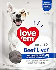 love'em Air Dried Treats, Beef Liver 500g – Tasty Bite-Sized Training Treats, Protein Support for Healthier Rewards