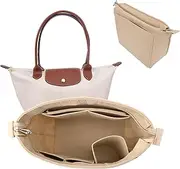 GADITIEK Bag Organiser Insert, Felt Beige Large Organiser for Longchamp Bag, Le Pliage Bag Organiser Large, Tote Bag Handbag Purse Organizer (Beige, L)
