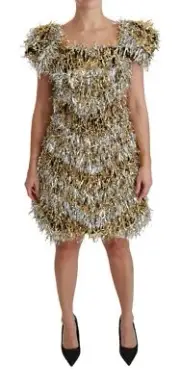 Dolce & Gabbana Elegant Silver Layered Shift Mini Women's Dress Authentic