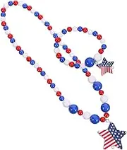 WATIIFUFU 1 Set Creative Wooden Bead Necklace Bracelet Kit Independence Day Party Decoration Beaded Ornament for Women Chic Safe DIY Jewelry