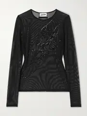 [Jean Paul Gaultier] Jean Paul Gaultier - Sequin-embellished Mesh Top - Black - large large Black