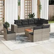 9 Piece Garden Sofa Set with Cushions Grey Poly Rattan Patio Bar Sets