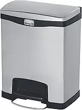 Rubbermaid Commercial Products 1901987 Rubbermaid Commercial Slim Jim Stainless Steel Front Step-On Wastebasket with Trash/Recycling Combo Liner, 8 gal, Black Trim