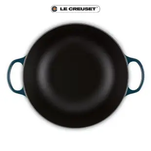 【Le Creuset】典藏琺瑯鑄鐵鍋媽咪鍋28cm(極光午夜藍-淡金頭)