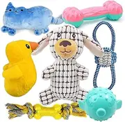 SunDrawy Dog Toys, Squeak Stuffed Plush Cuddly Puppy Toy, Interactive Play Squeak Balls, Tug Ropes for Chewing and Teething, Pet Toys Selection, Gift Packs (Plaid Kit)