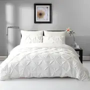 Dreamfields King Single White Diamond Embroidery Pintuck Quilt/Doona/Duvet Cover Set