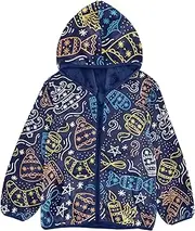 [GuoChe] Christmas Doodle Line Icons Sherpa Lined Toddler Hoodie Toddler Girl Fleece Navy Blue Baby Boy Clothes Spring 3T