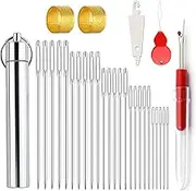 30 Pcs Hand Sewing Needles, Handle Sewing Needle Set, Assorted Size Embroidery Needles Suitable for Hand Sewing (25 Pcs Large Eye Needles Kit)