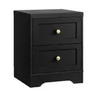 NNEED Bedside Table with Alloy Handles 2 Drawers Black