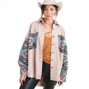 Nevenka Womens Corduroy Jacket Patchwork Pockets Aztec Button Down Coat
