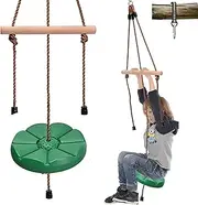 Disc Swing for Children, Replacement Swing for Garden, Tree & Zipline, Green, 5 Foot Adjustable Rope, Carabiner & Strap