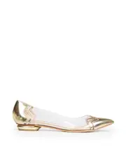 Gold PVC Pointed-Toe Flats