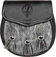 [I LUV LTD] Clouston Semi Dress Sporran Fur Plain Leather Flap Scottish Clan Crest