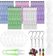 Glarks 65Pcs Colorful Wind Chime Kit Including 40Pcs 8cm 5 Colors Wind Chime Tubes, 15Pcs Mixed Color Bells, 4Pcs Swivel Hooks, 20m Thread Wire and a Scissor for Home Garden Outdoor Hanging Decoration