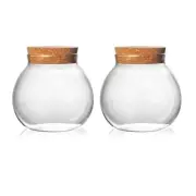 Set of 2 round glass jars with cork lid 17oz wedding candy kitchen Storage