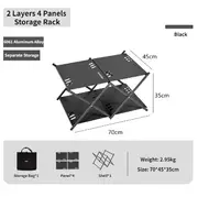 Three-tier Rack Outdoor Storage Shelf Folding Shelf Portable Camping Picnic BBQ Storage Rack Garden Foldable Table 2 Layer Black
