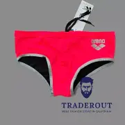 Arena men neon red silver logo Swim Brief bikini swimwear swimsuit 32 34 36 38
