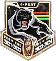 Fan Emblems Panthers Car Decal • Penrith Panthers 4-Peat Logo Clear Resin Coated Chrome Automotive Sticker - Size: 115 x 105 x 2 mm • Officially Licensed NRL Car Accessories