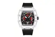 Executive Mens Quartz Watch Transparent Case, Luminous Display, Silicone Band, Calendar Feature-Black Watch