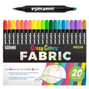Super Markers 20 Neon Colors Dual Tip Fabric & T-Shirt Marker Set - Double-Ended