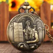 Jesus Bible Quartz Analog Pocket Watches with Pendant Necklace Chain Unisex Gift