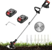 Garden Cordless Strimmer, 21V Grass Trimmers, Battery*2, with Power Display, 2 Alloy Blades, 1 Alloy Saw Blade, 5 Plastic Blades, for Lawn Mowing