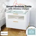 Smart Bedside Table 2 Drawers with Wireless Charging & USB Ports LED White
