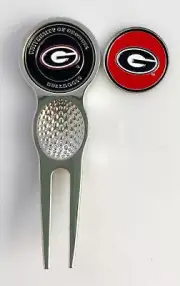 NCAA Golf Divot Repair Tool w/ Ballmark Silver Georgia Bulldogs