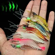 5pcs Soft Luminous Fishing Lures Shrimp Baits Set, 5 Colors Mixed Artificial Shrimp Bait Fishing Lures with Sharp Hooks Beads Fishing Tackles for Freshwater and Saltwater Bass Trout Catfish Salmon