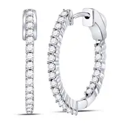 14k White Gold Round Inside Outside Diamond Hoop Earrings 1 Cttw