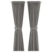LENDA curtains with tie-backs, 1 pair, dark grey/with heading tape, 140x250 cm